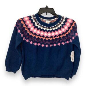 WonderNation Girl’s Long Sleeve Fair Isle Sweater, Blue, size XL (14-16)